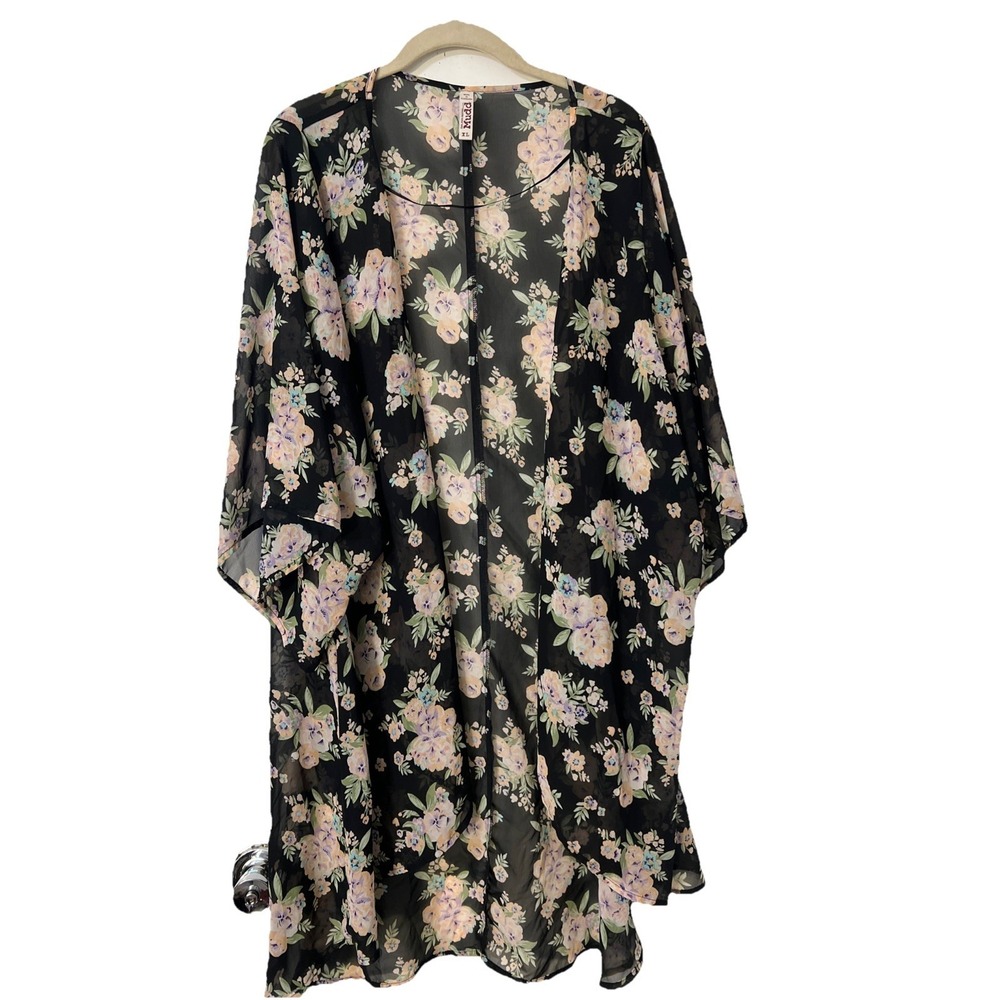 Mudd‎ Black Floral Flowing Swimsuit Cover Shawl  Size XL Beach Resortwear Y2K